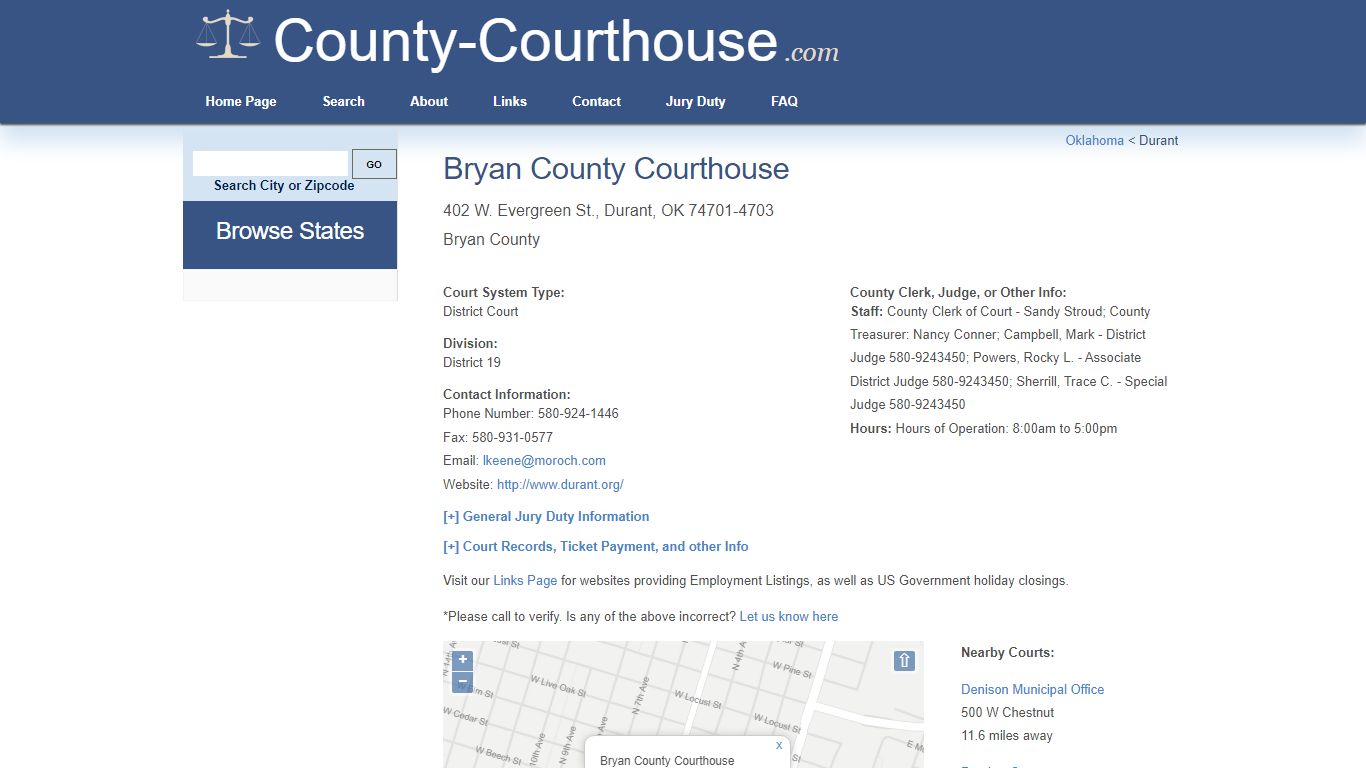 Bryan County Courthouse in Durant, OK - Court Information